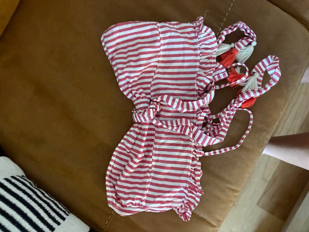 Agua Bendita Red & White Striped Tassel Top